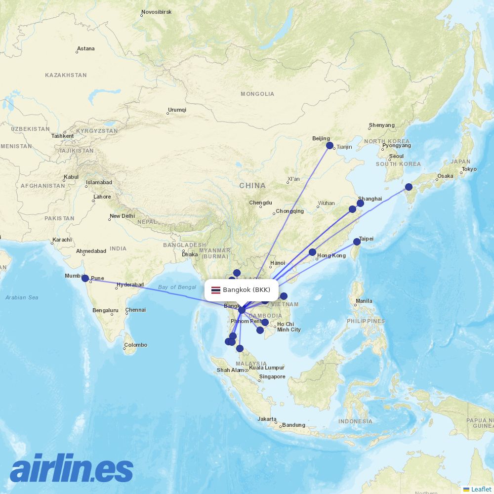Thai Vietjet Air from Suvarnabhumi Airport destination map