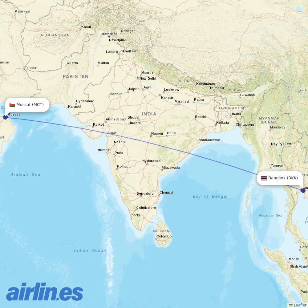 Oman Air at BKK route map