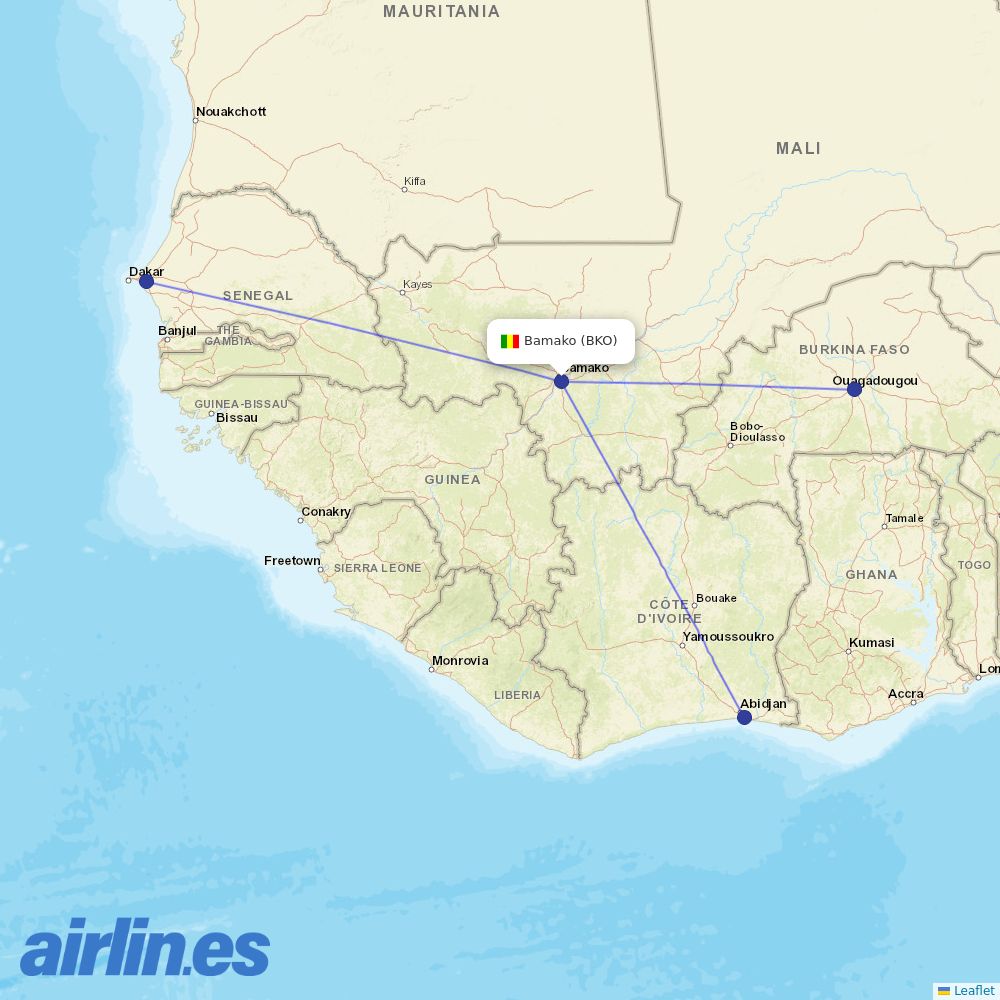 Air Senegal from Bamako Senou destination map