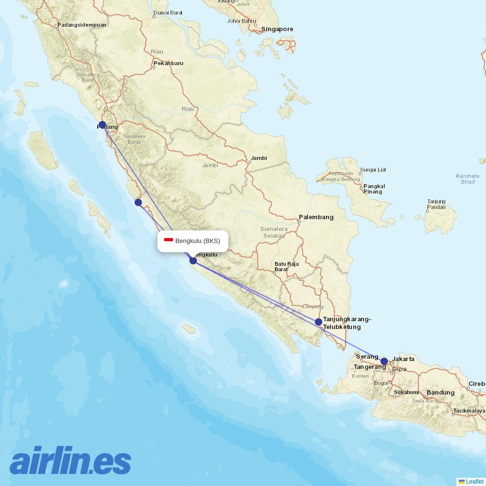 Batik Air from Padang Kemiling destination map