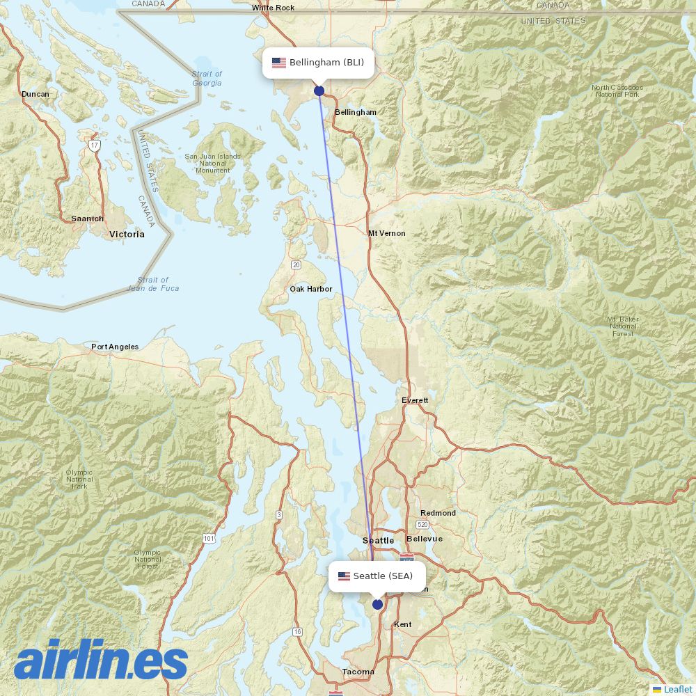 Alaska Airlines from Bellingham International destination map
