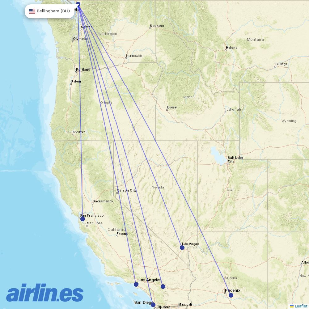 Allegiant Air from Bellingham International destination map