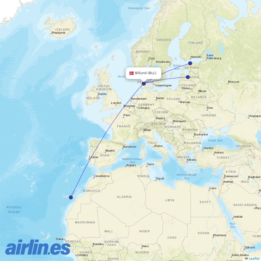 Air Baltic from Billund Airport destination map