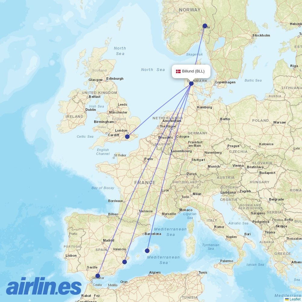 Norwegian Air Sweden at BLL route map