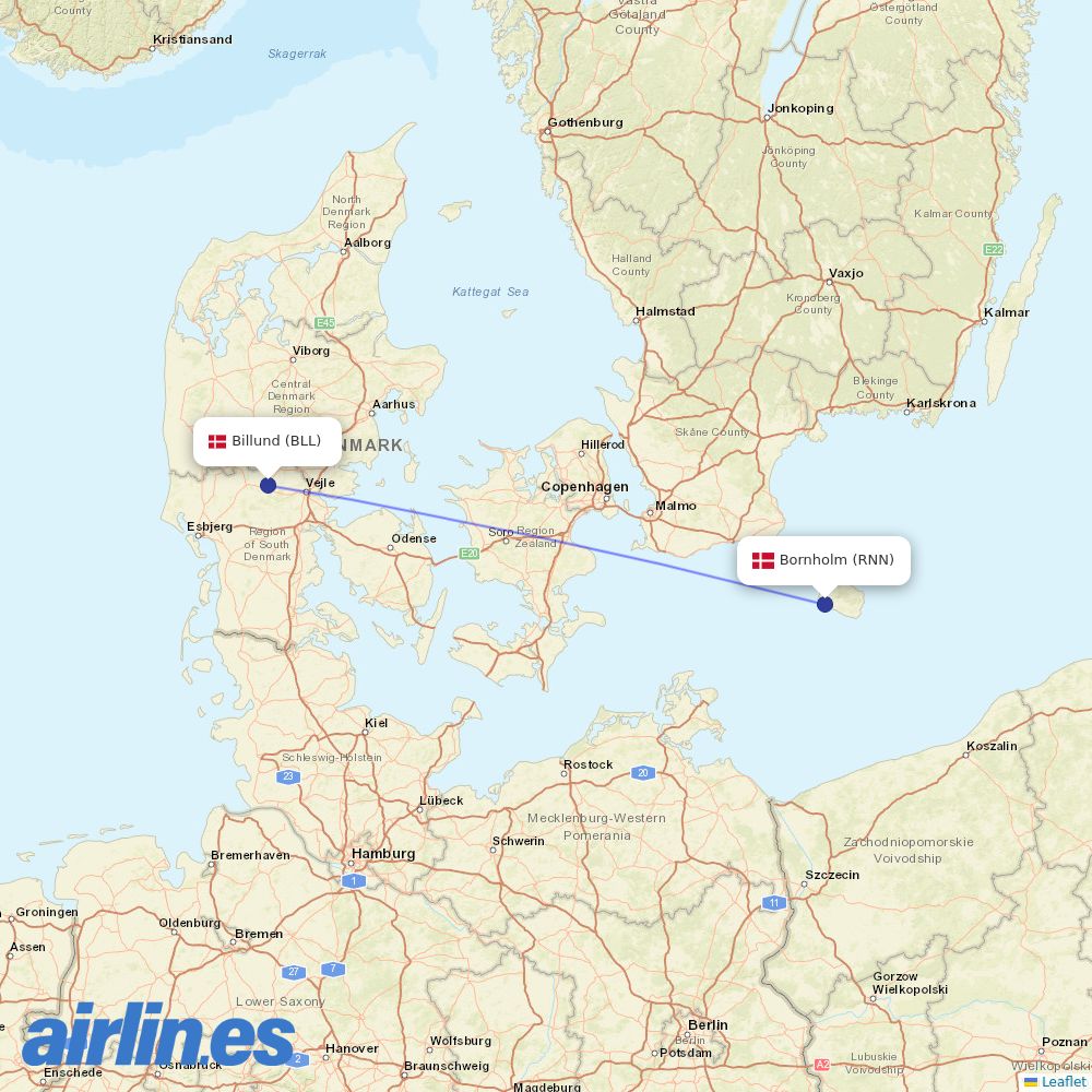 DAT from Billund Airport destination map