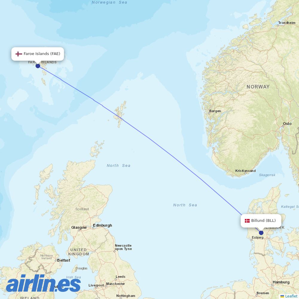 Atlantic Airways at BLL route map