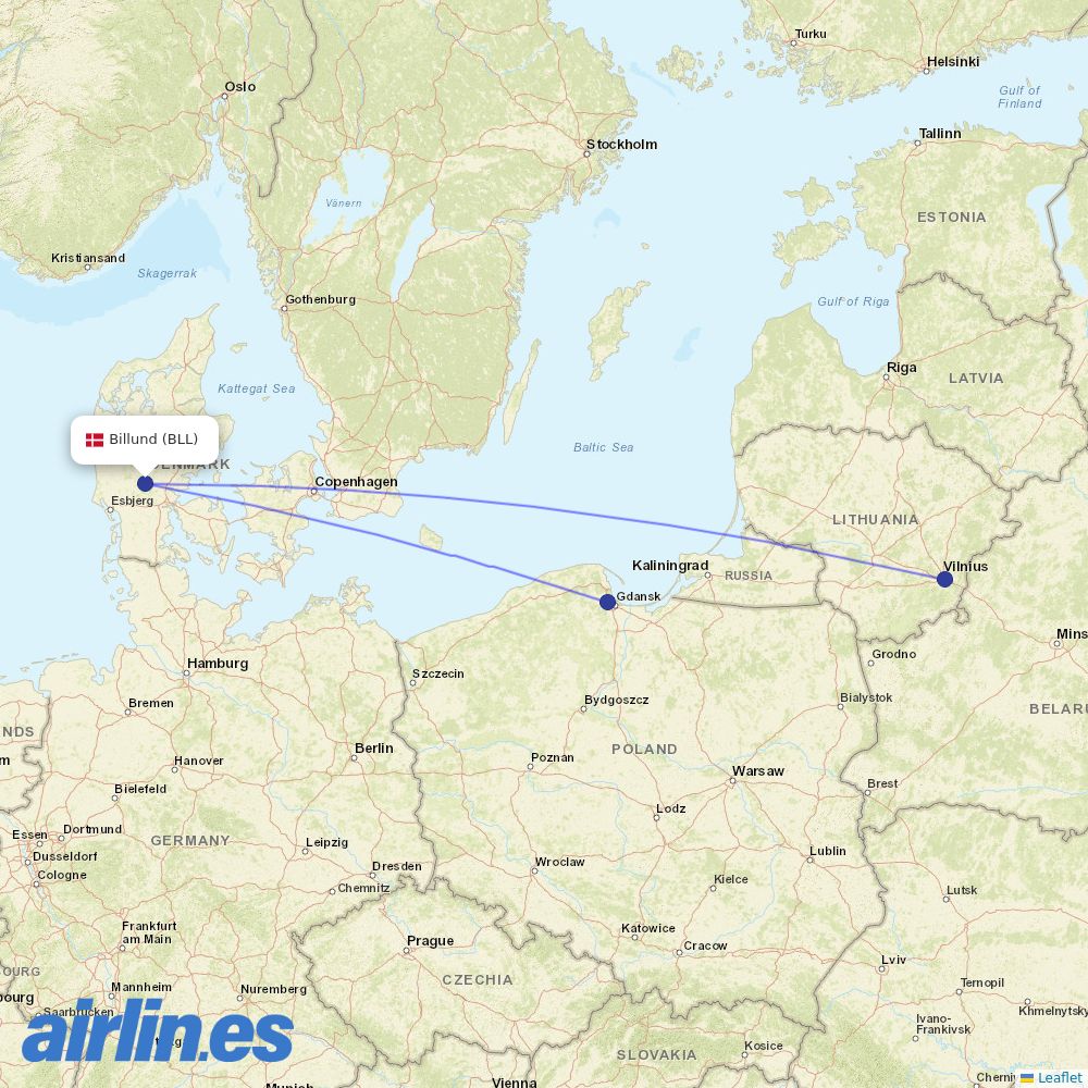 Wizz Air from Billund Airport destination map
