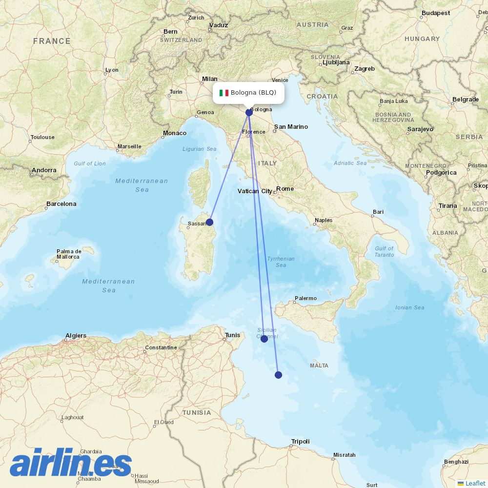 Volotea from Bologna Guglielmo Marconi Airport destination map