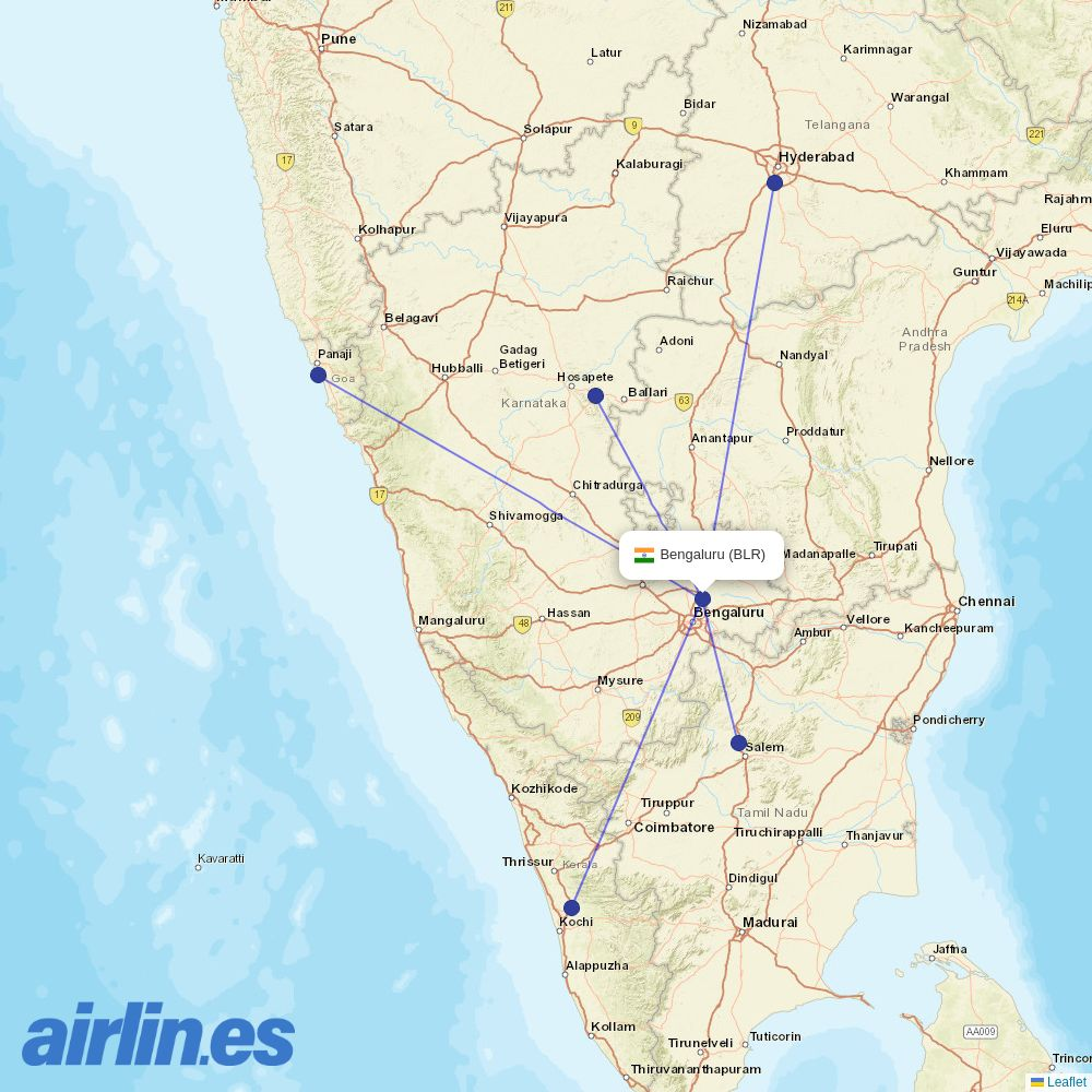 Alliance Air from Kempegowda International Airport destination map