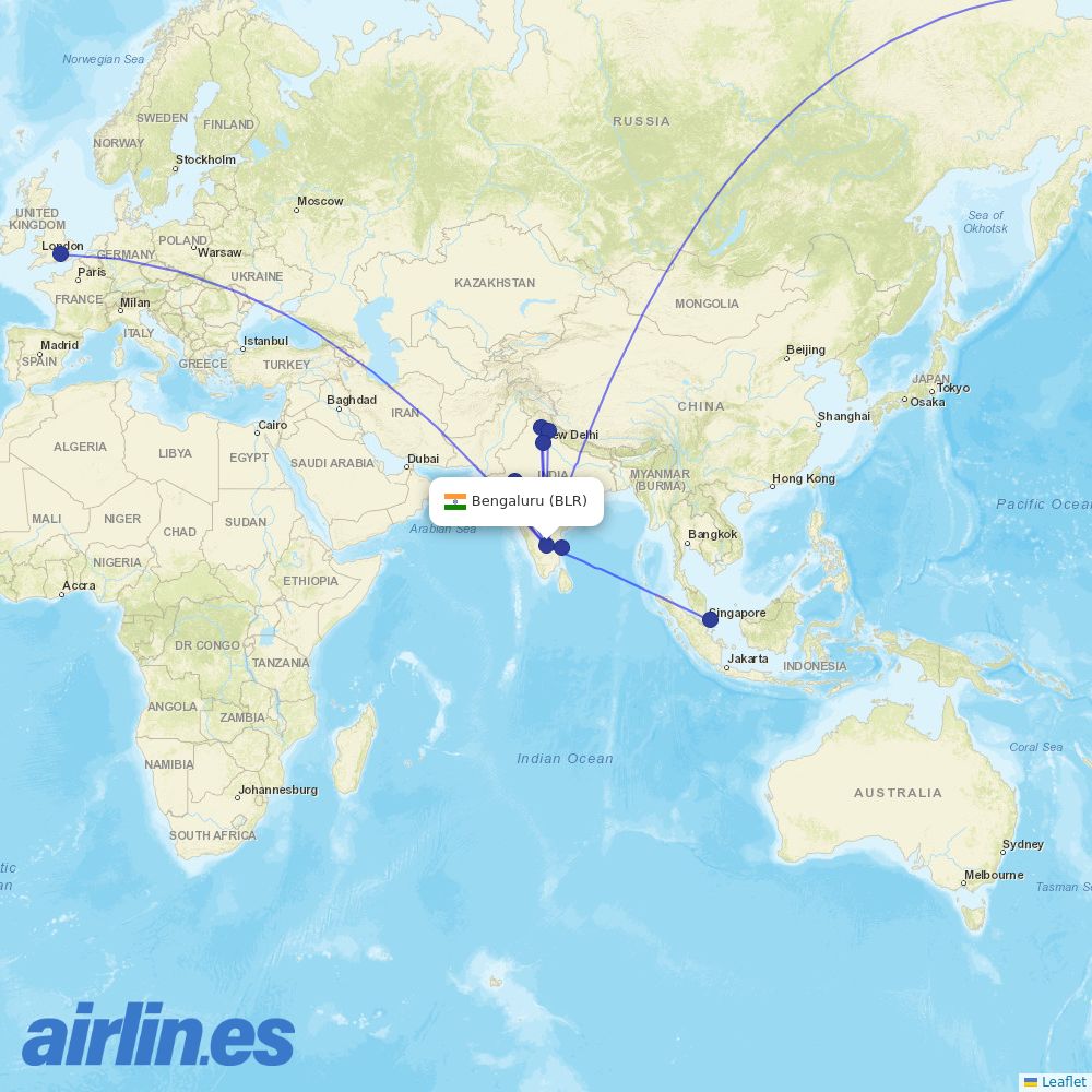 Air India at BLR route map