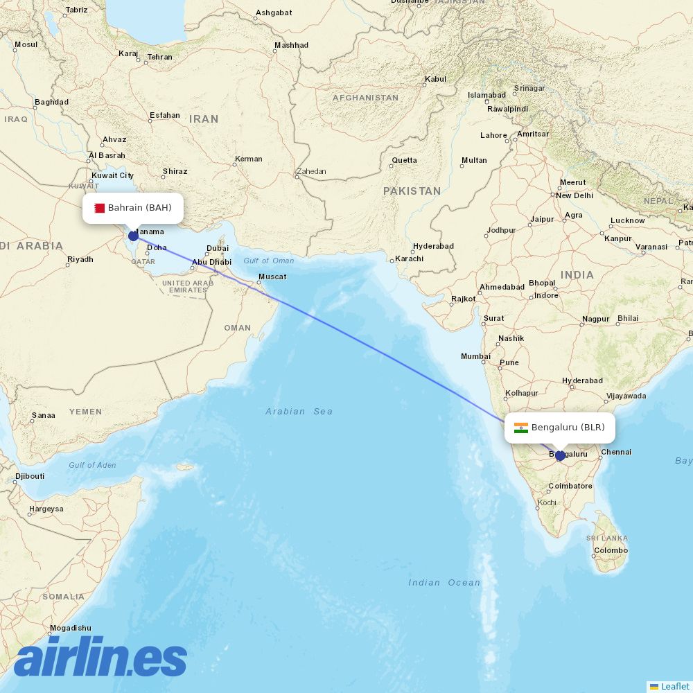 Gulf Air at BLR route map