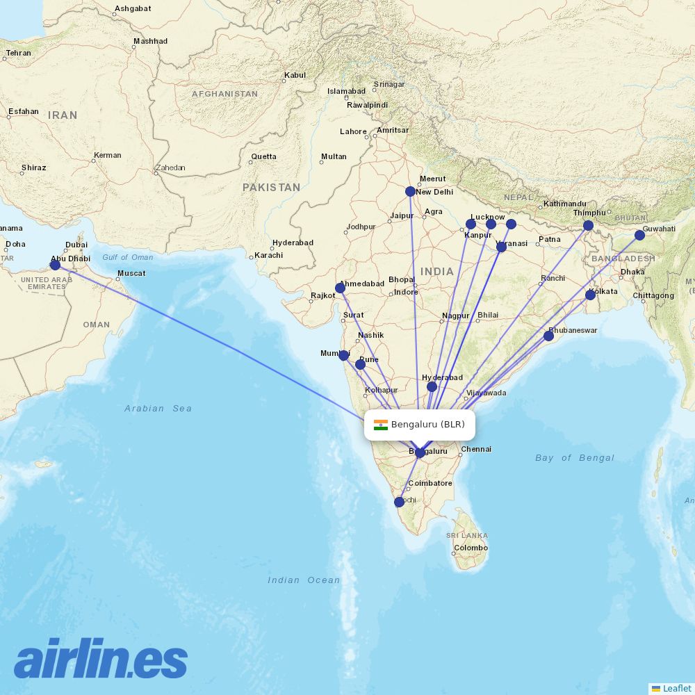 Akasa Air from Kempegowda International Airport destination map