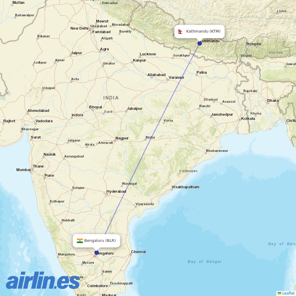 Nepal Airlines at BLR route map