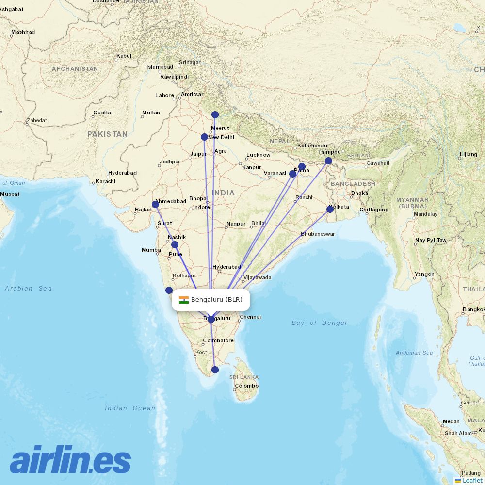 SpiceJet from Kempegowda International Airport destination map