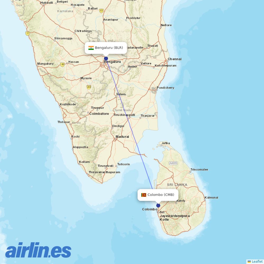 SriLankan Airlines at BLR route map