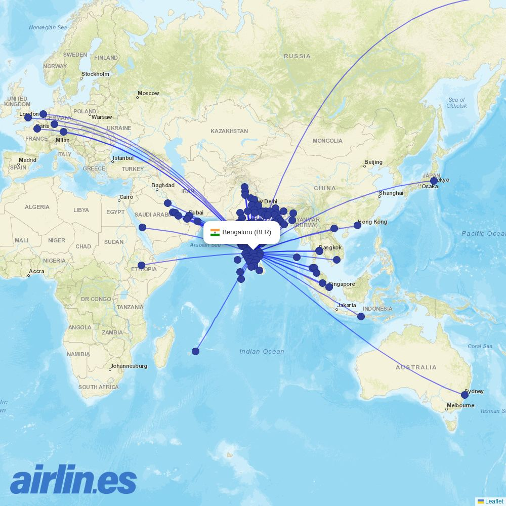 Virgin Atlantic at BLR route map