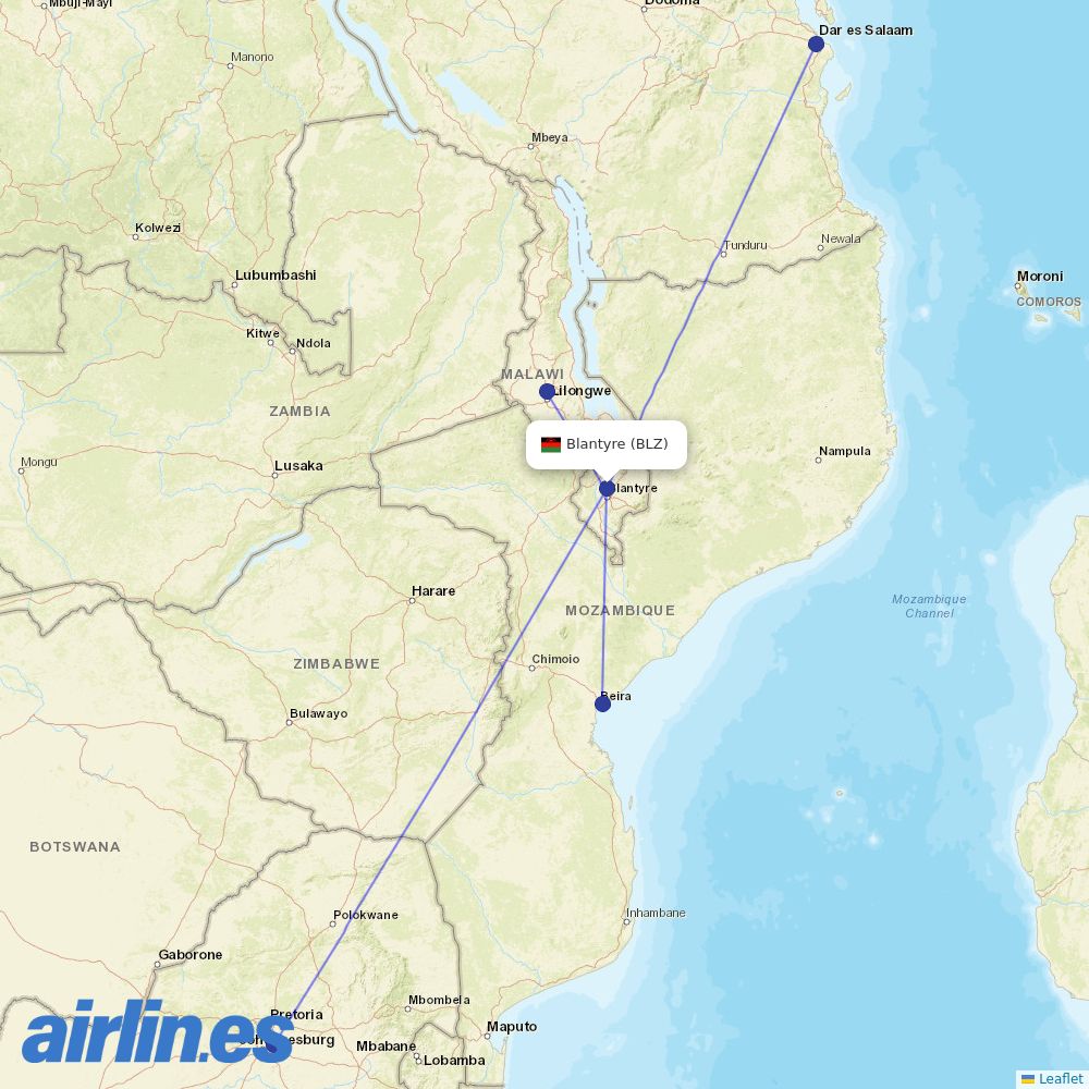 Ethiopian at BLZ route map