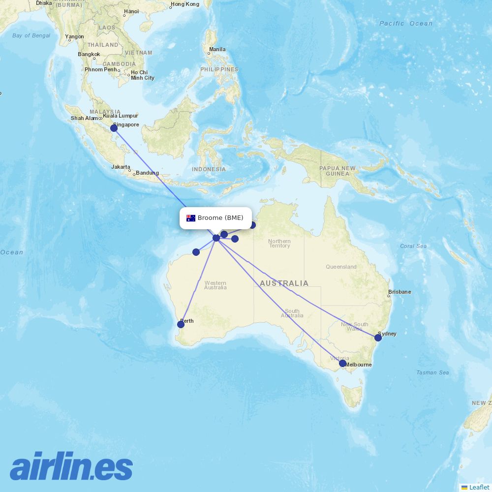Aviair from Broome destination map