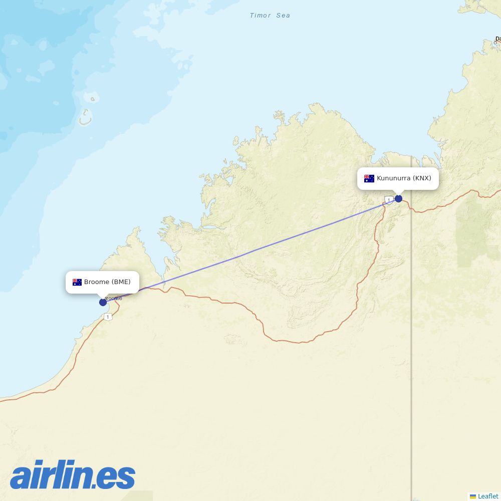 Airnorth from Broome destination map
