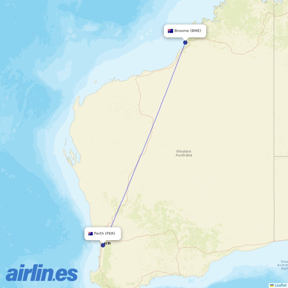 Virgin Australia from Broome destination map