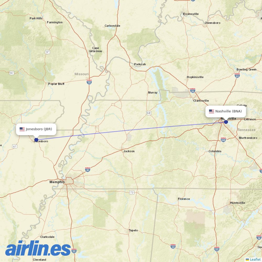 Southern Airways Express from Nashville International destination map