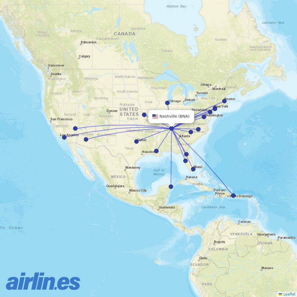 American Airlines from Nashville International destination map