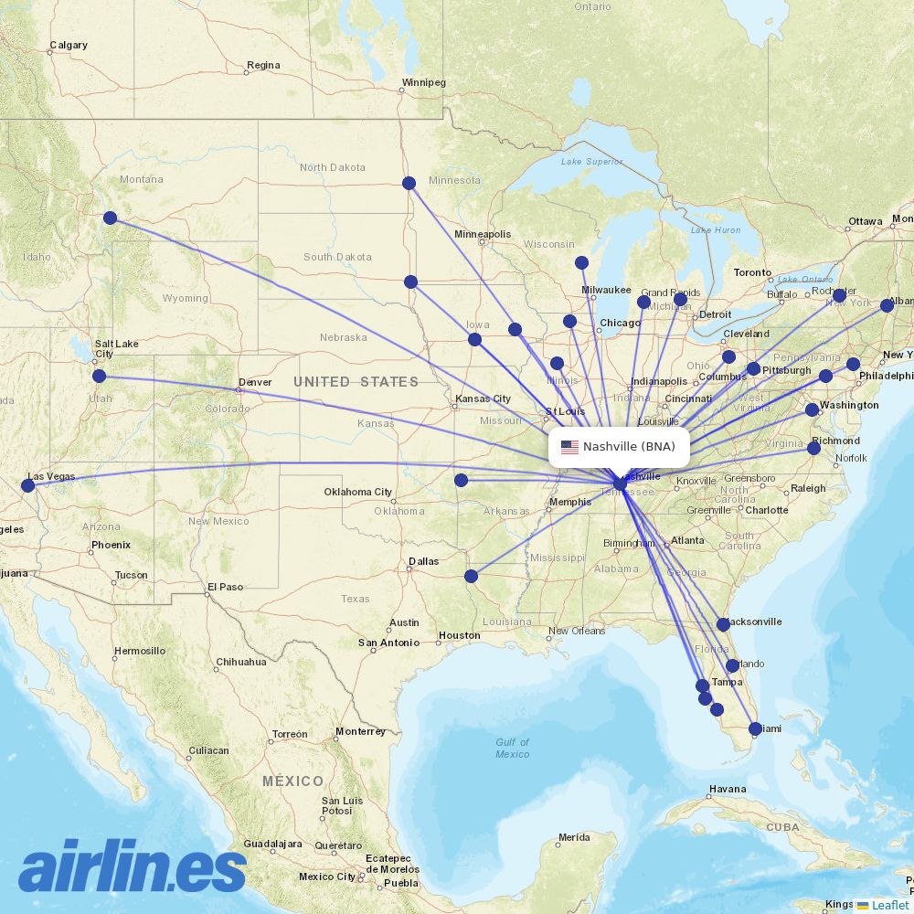 Allegiant at BNA route map