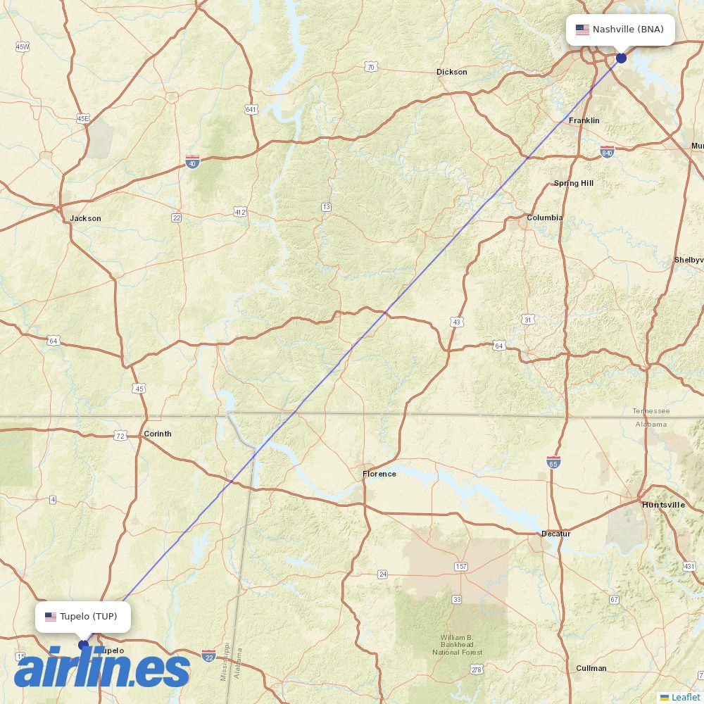 Contour Aviation at BNA route map