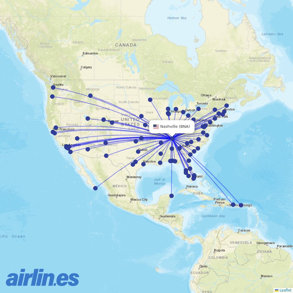 Southwest at BNA route map