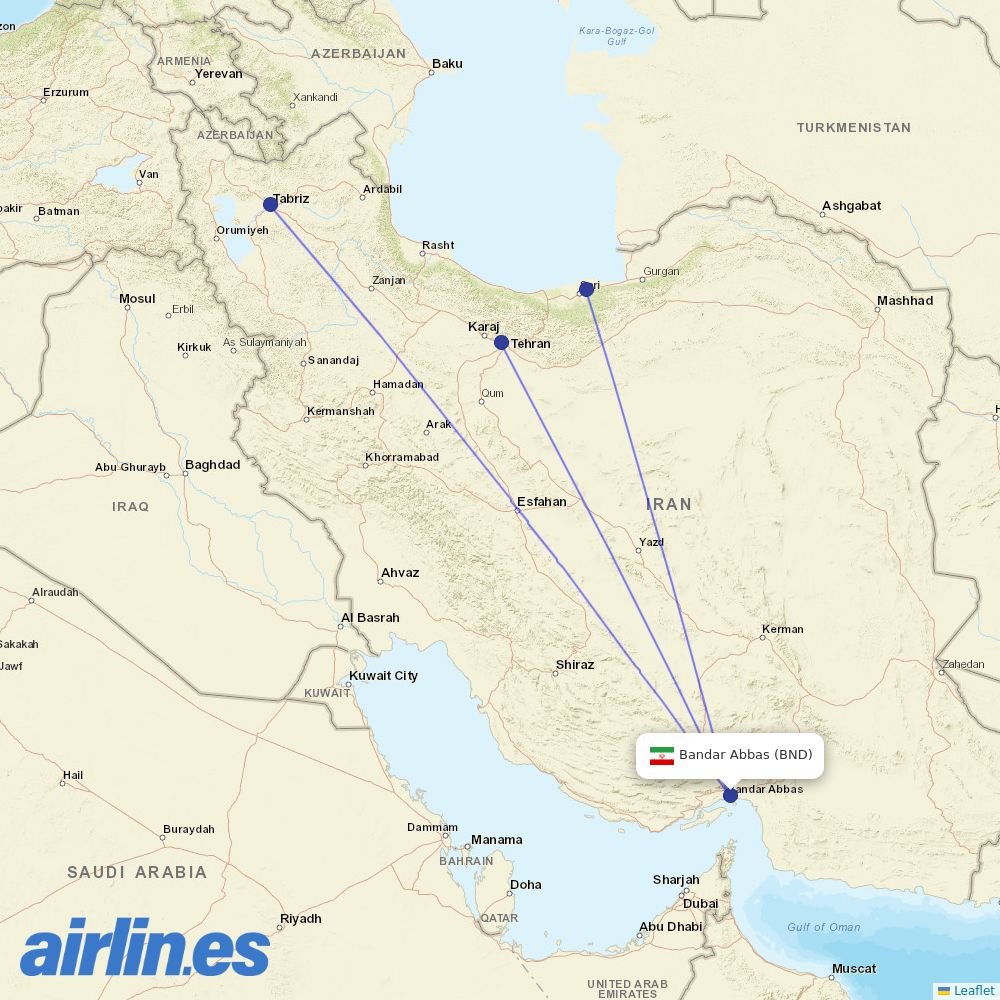 Qeshm Air from Bandar Abbas destination map