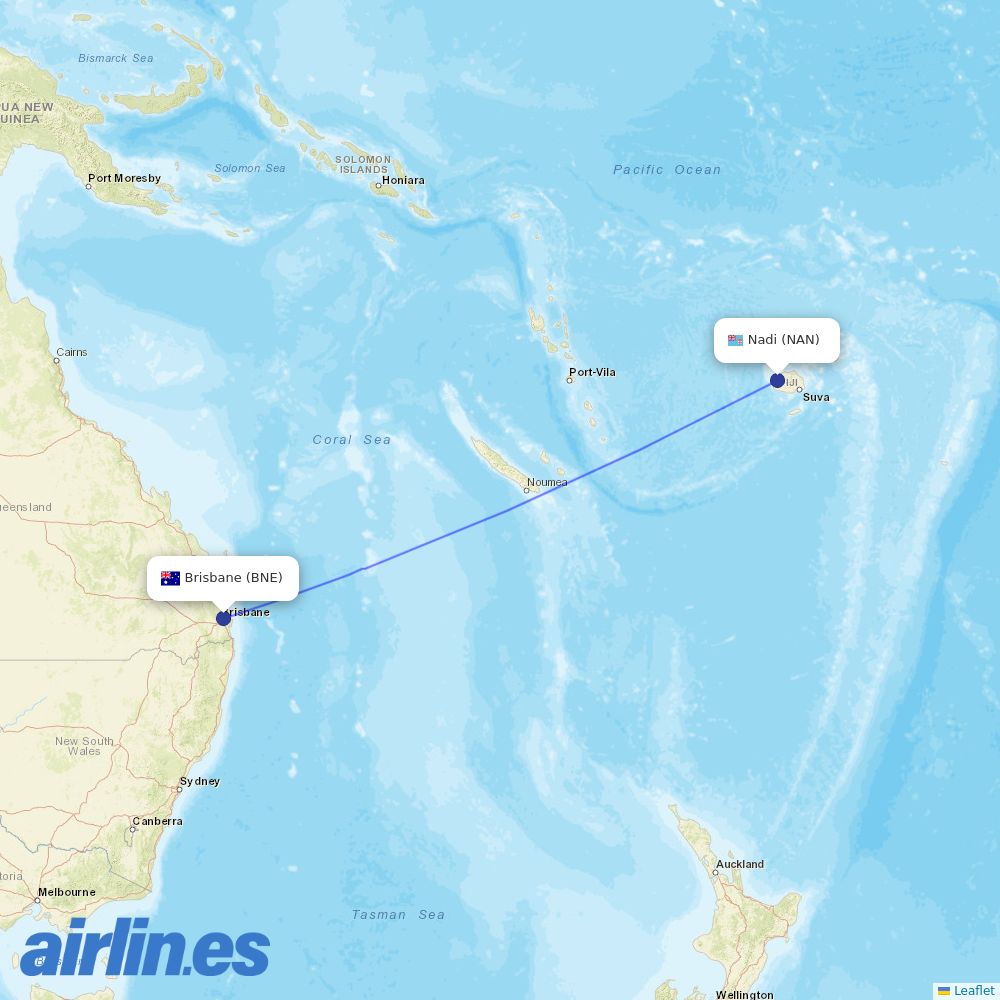 Fiji Airways at BNE route map