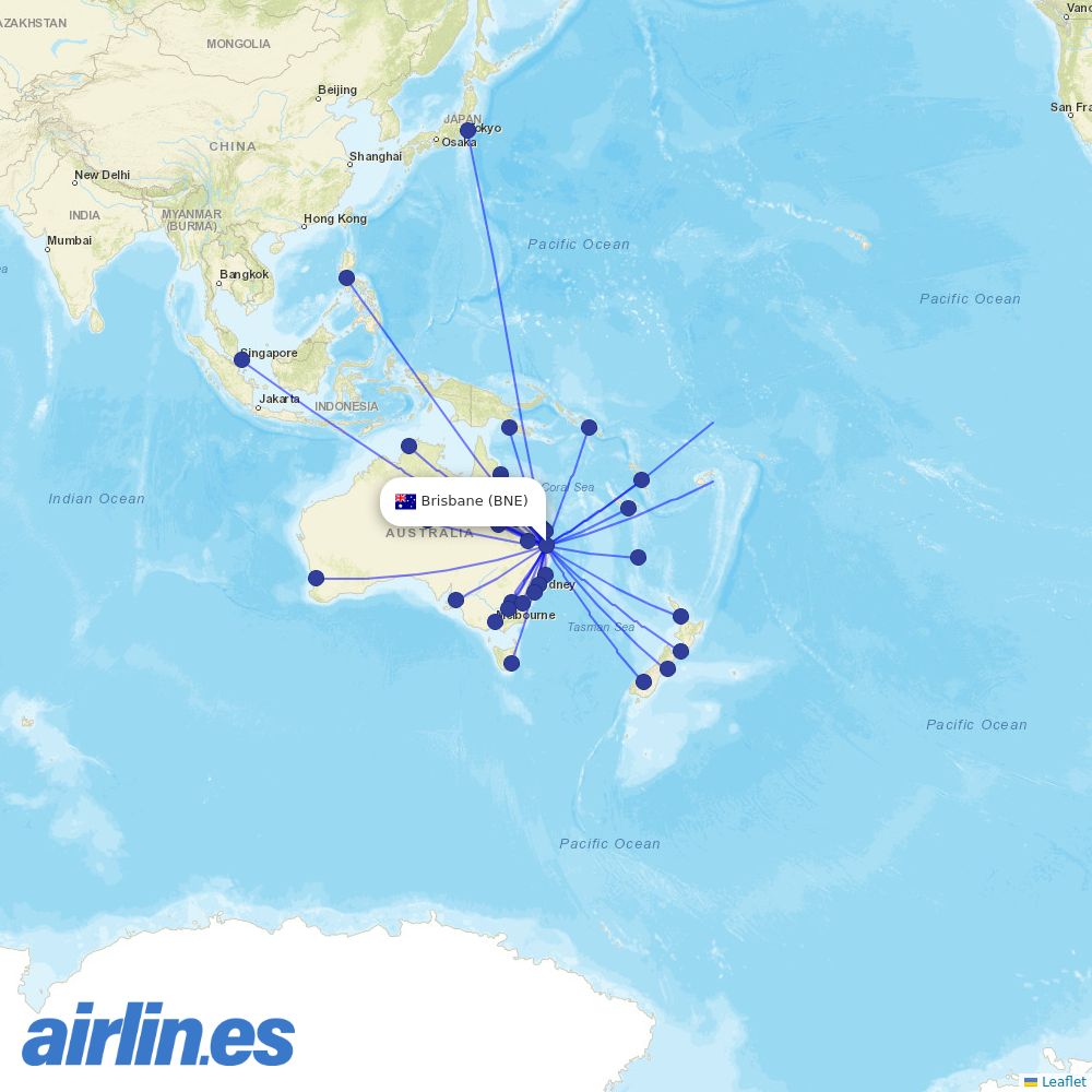 Qantas at BNE route map