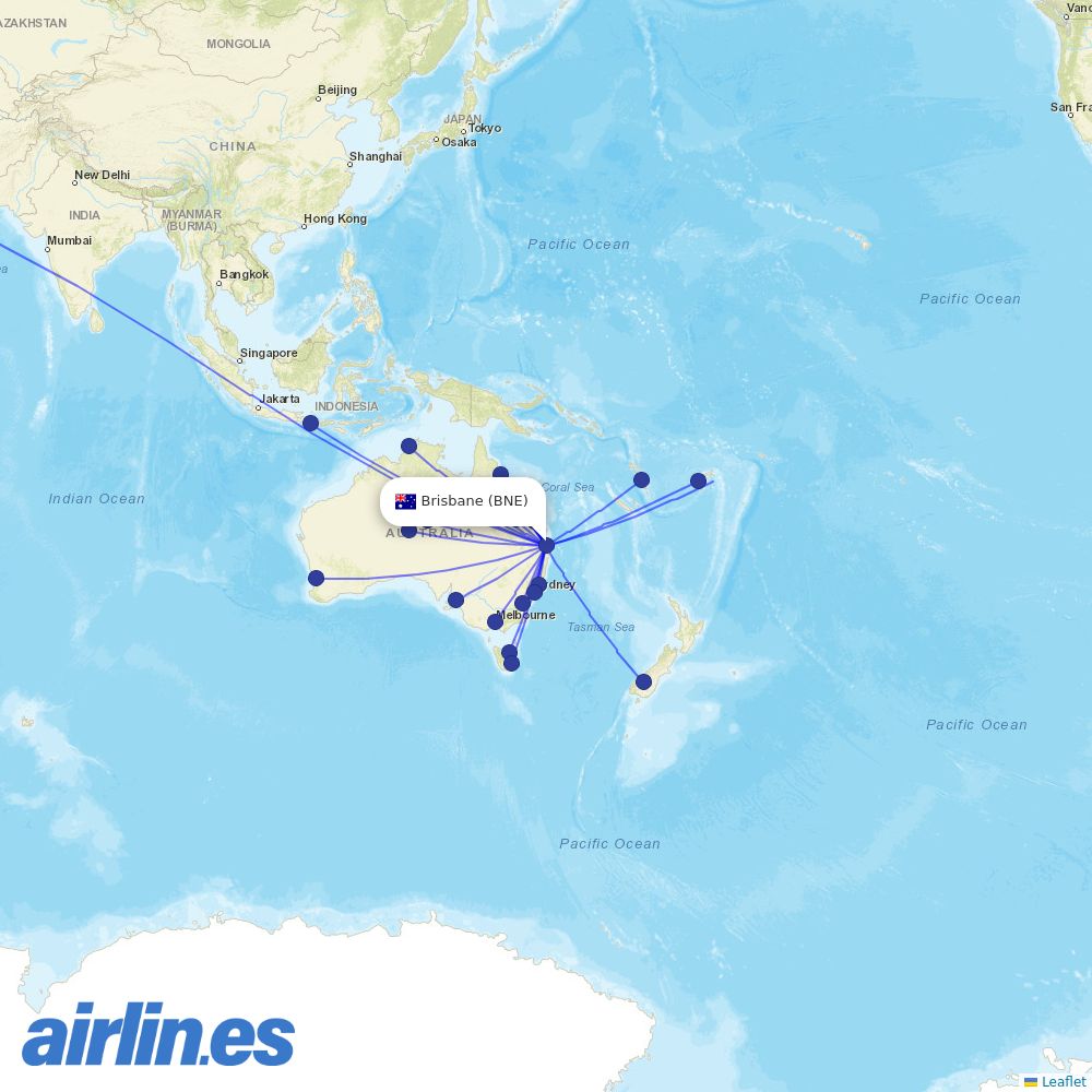 Virgin Australia at BNE route map