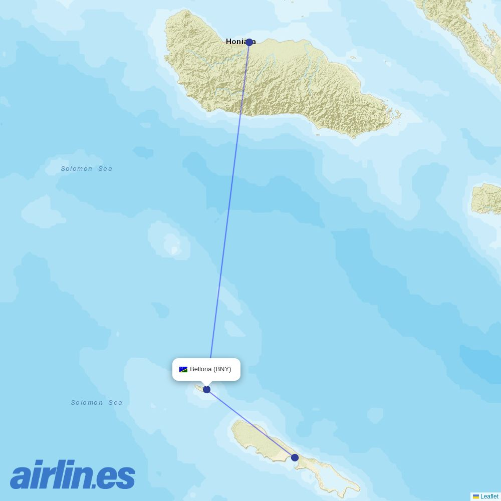 Solomon Airlines at BNY route map