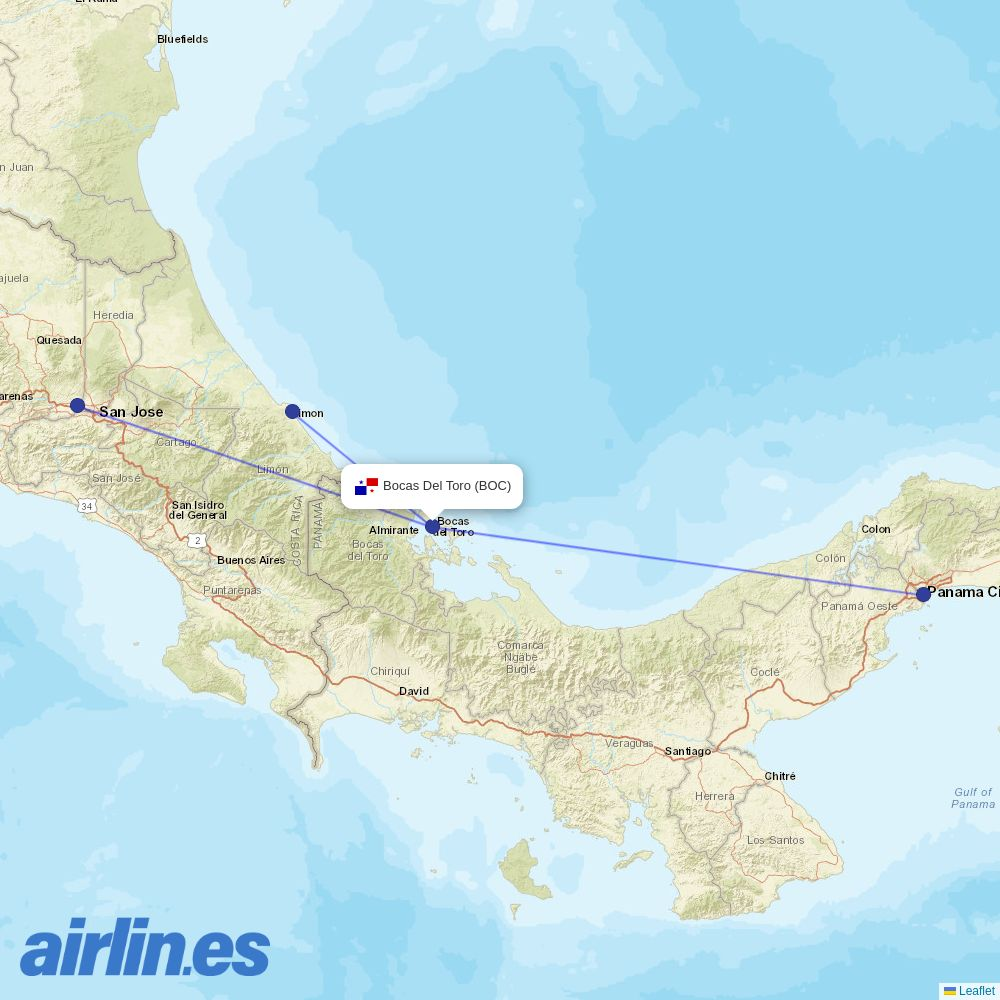 SANSA from Bocas Del Toro destination map