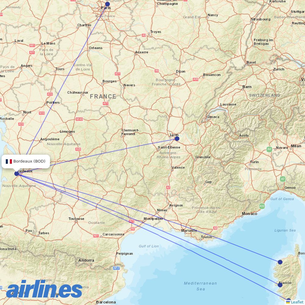 Air France at BOD route map