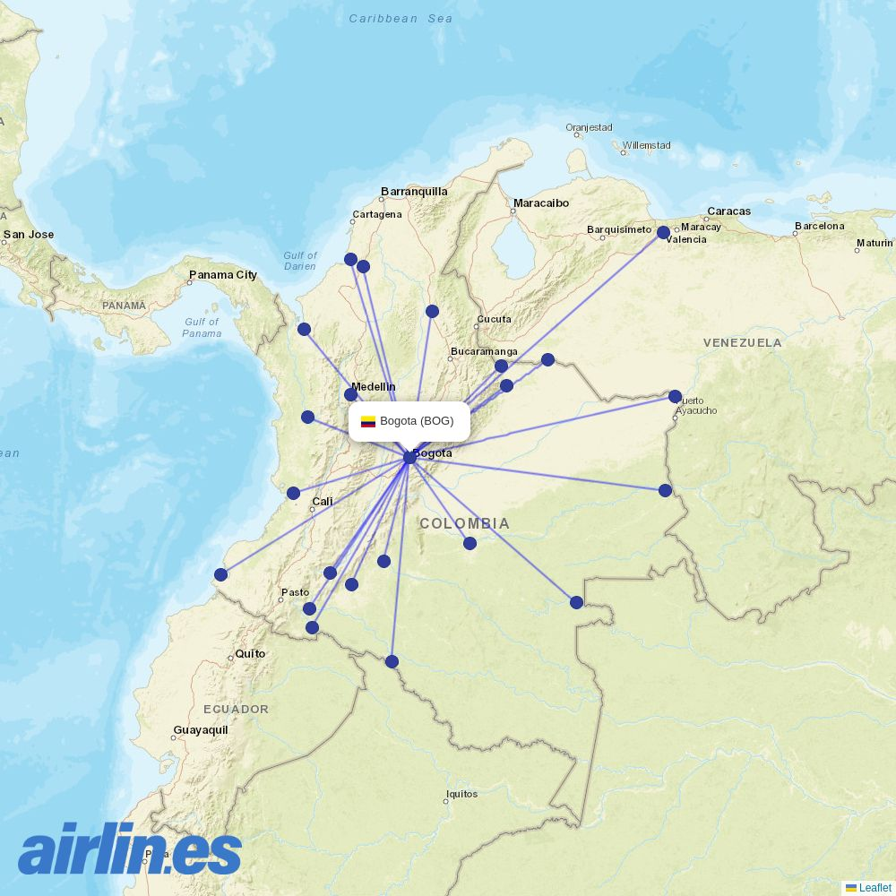 SATENA from El Dorado International Airport destination map