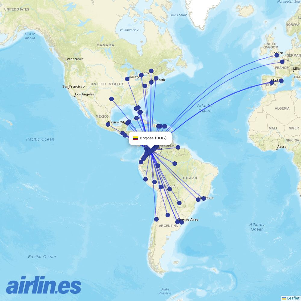 AVIANCA from El Dorado International Airport destination map