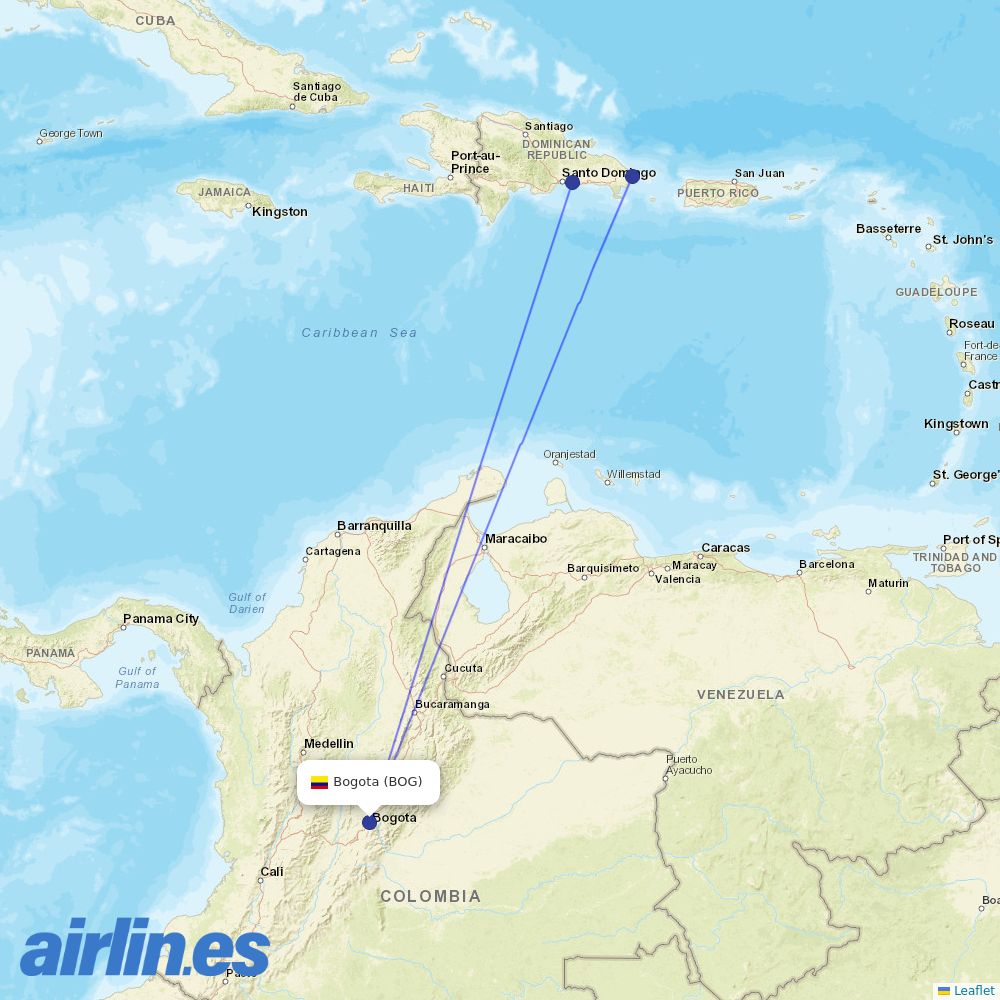 Arajet at BOG route map