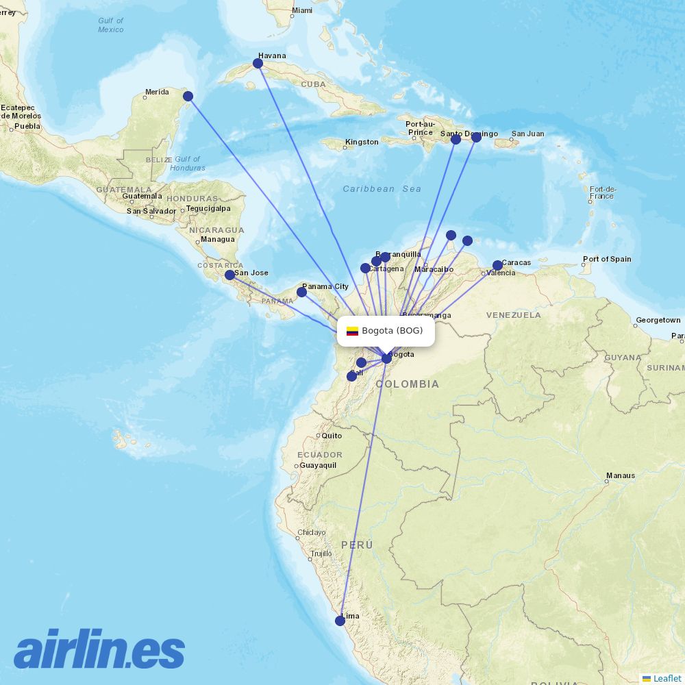 Wingo from El Dorado International Airport destination map