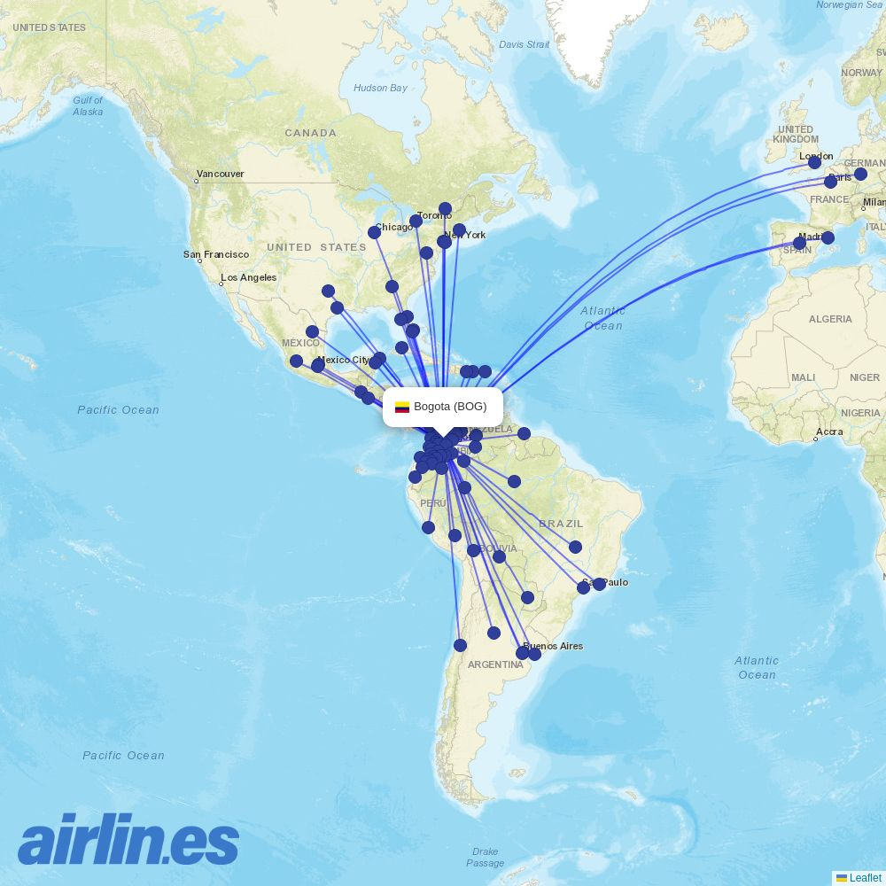 Turpial Airlines at BOG route map