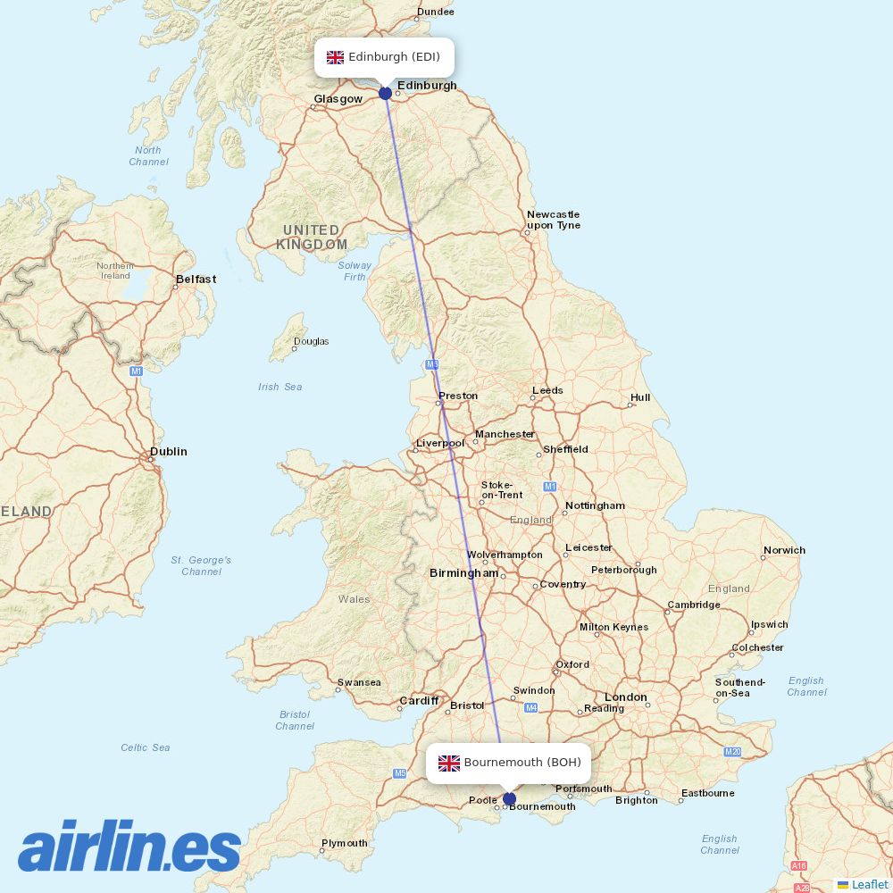 Ryanair UK from Bournemouth destination map