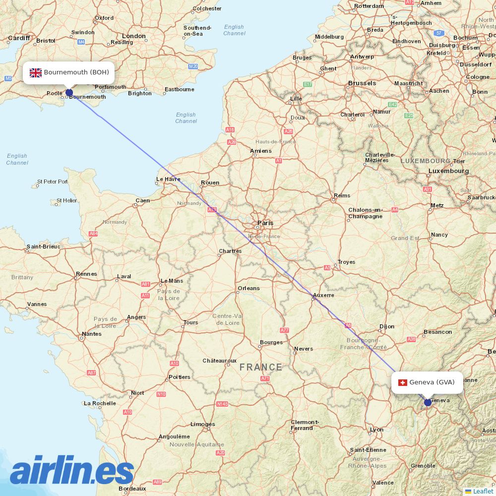 easyJet from Bournemouth destination map