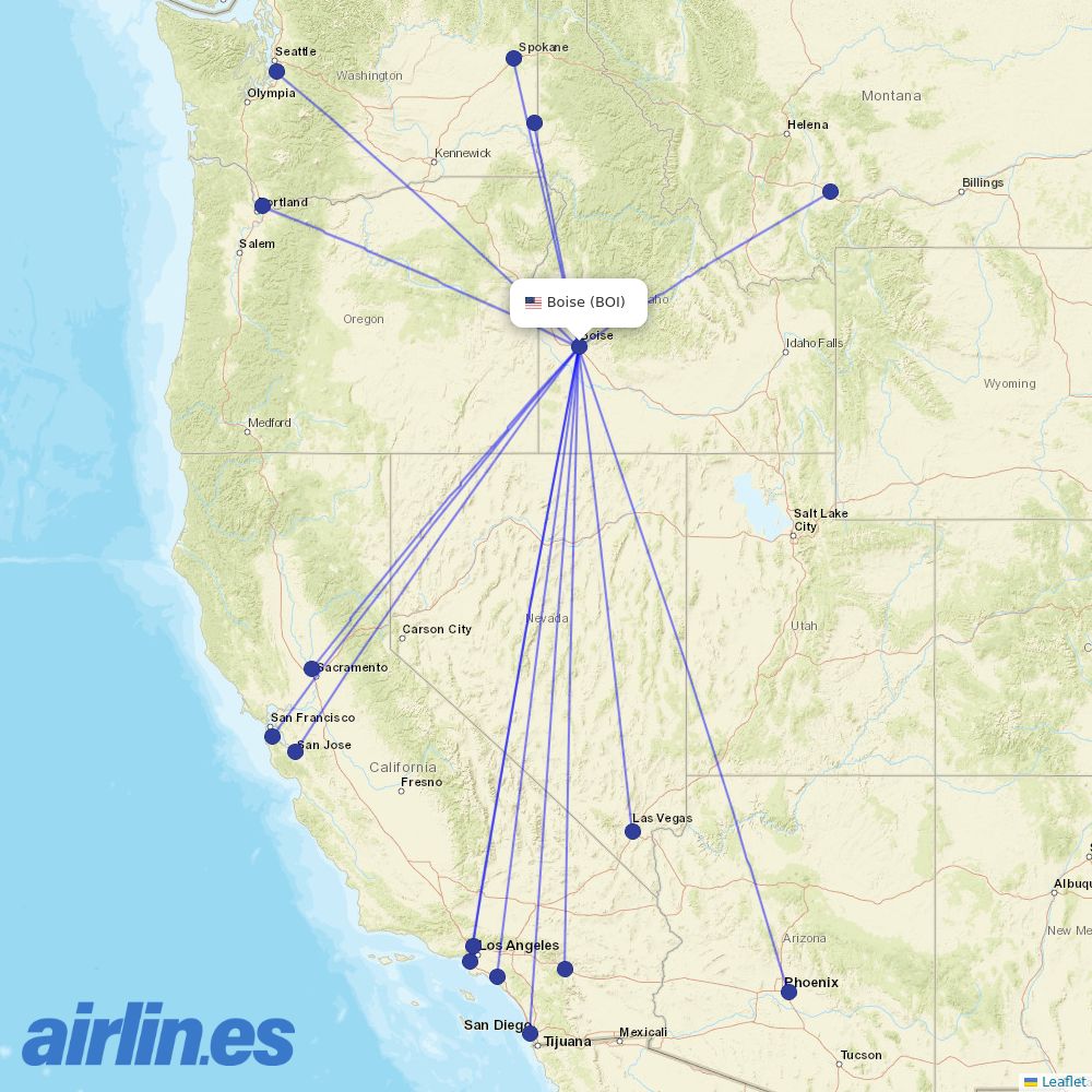 Alaska Airlines at BOI route map