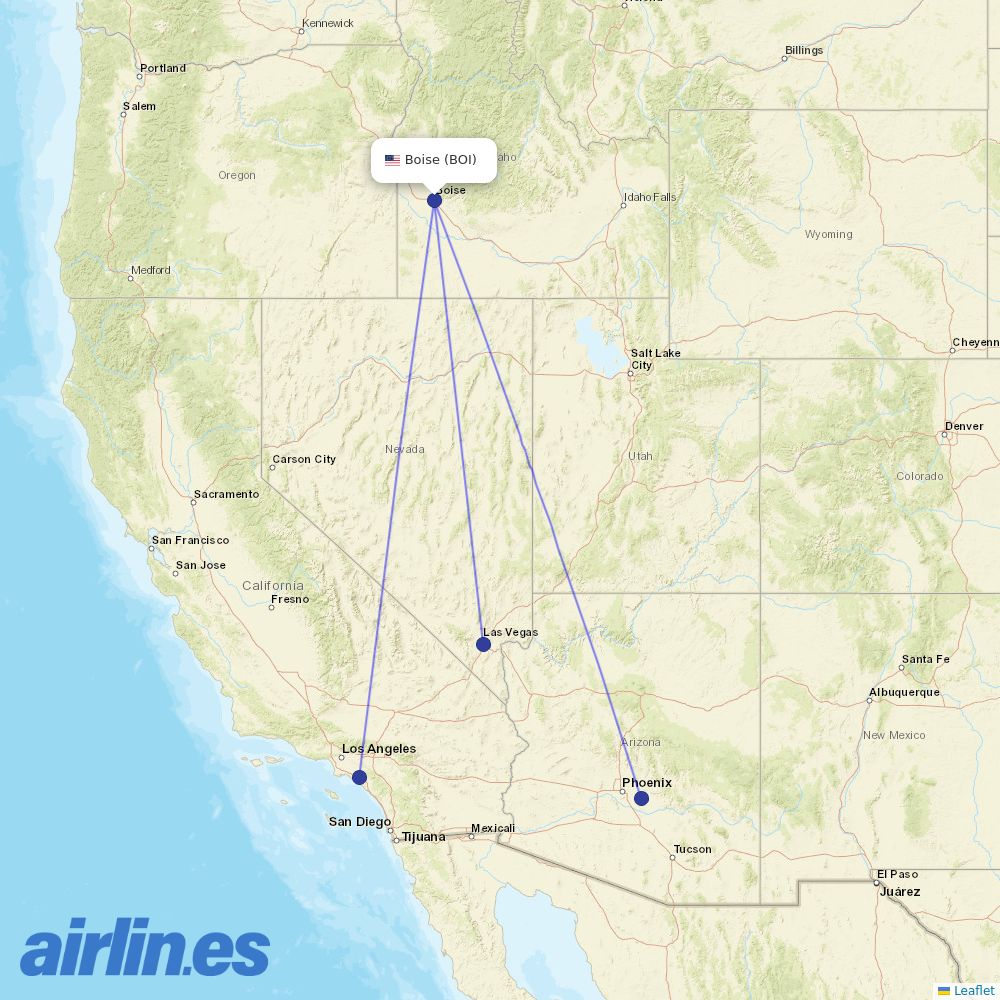 Allegiant Air from Boise Air Terminal destination map