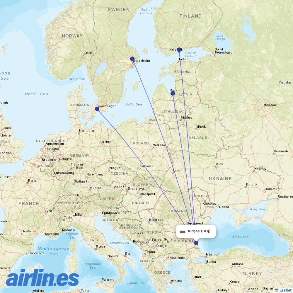 Norwegian Air Sweden from Burgas destination map
