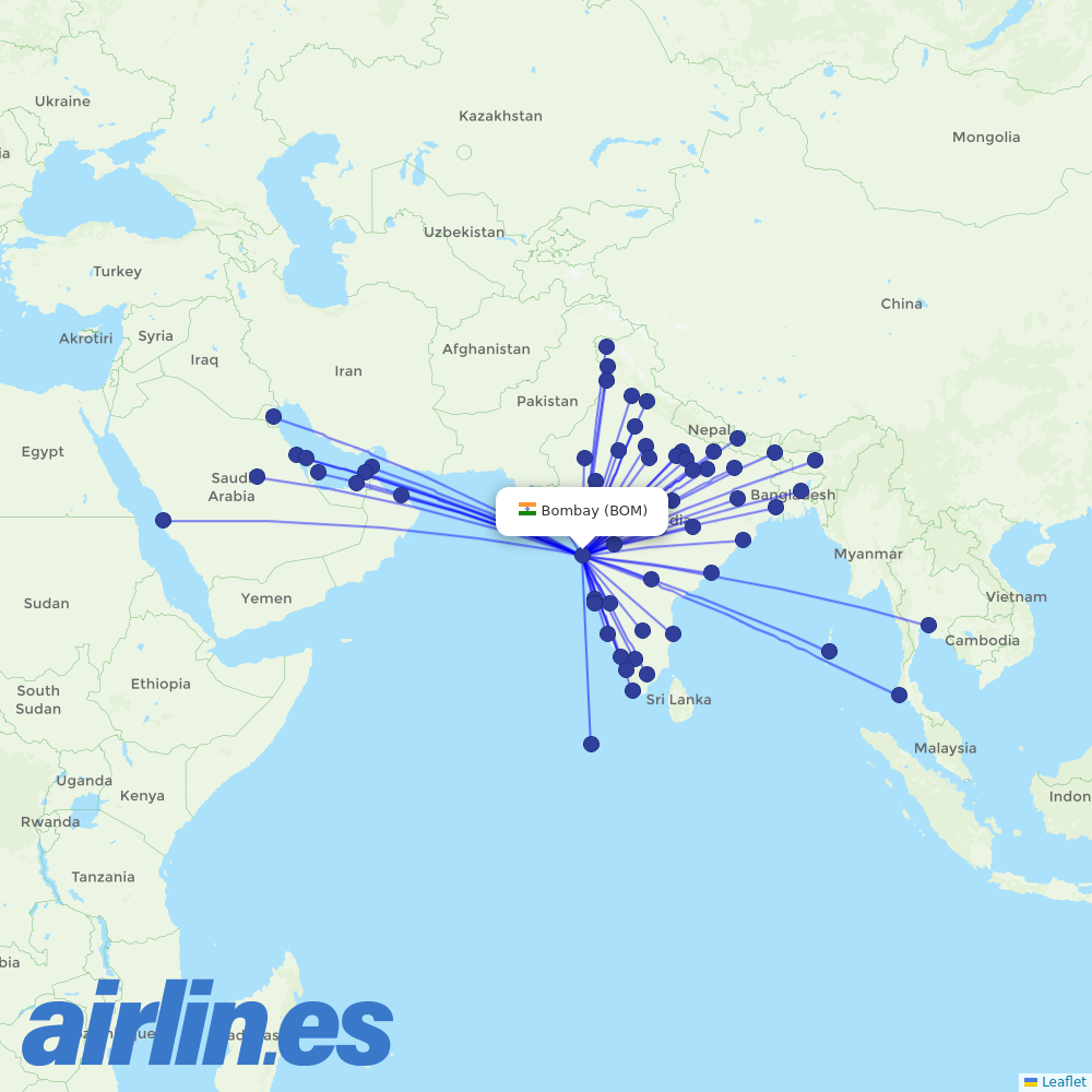 IndiGo at BOM route map