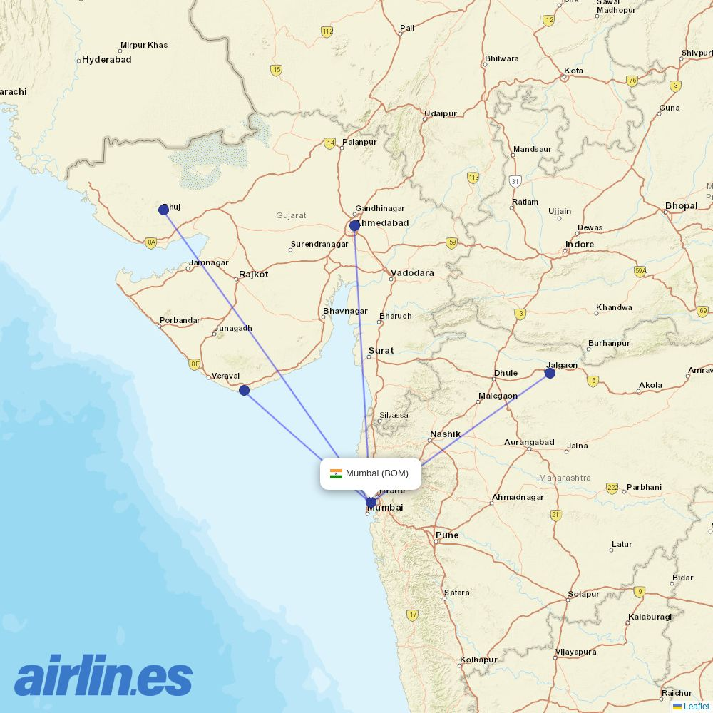 Alliance Air at BOM route map