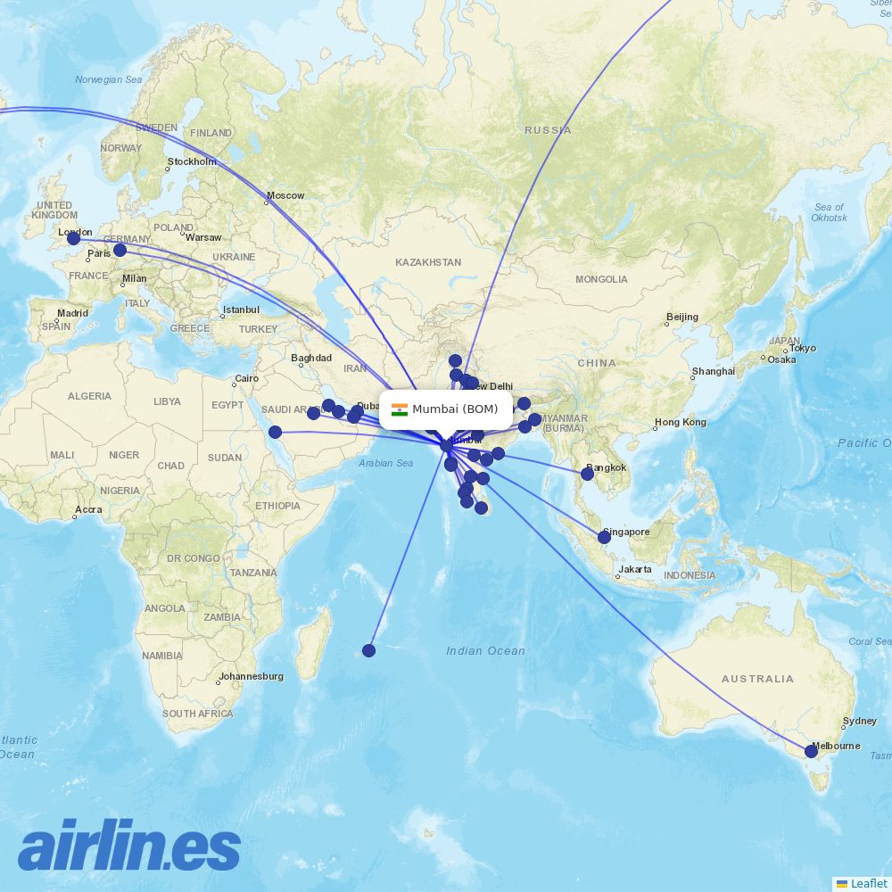 Air India at BOM route map