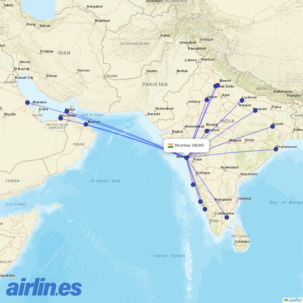 Air India Express at BOM route map